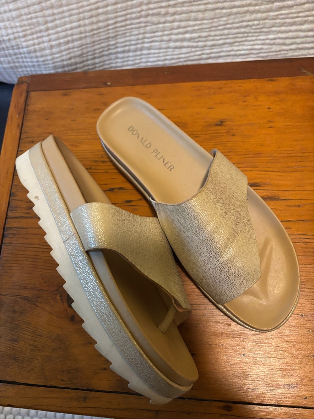 Donald J. Pliner Metallic Gold Leather Slide Mules - 9